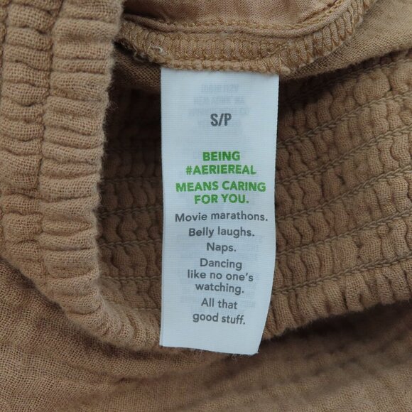 Aerie Women Small Brown Wide Leg Slit Slip On Pants Pockets Ruched Waistband - Picture 11 of 15